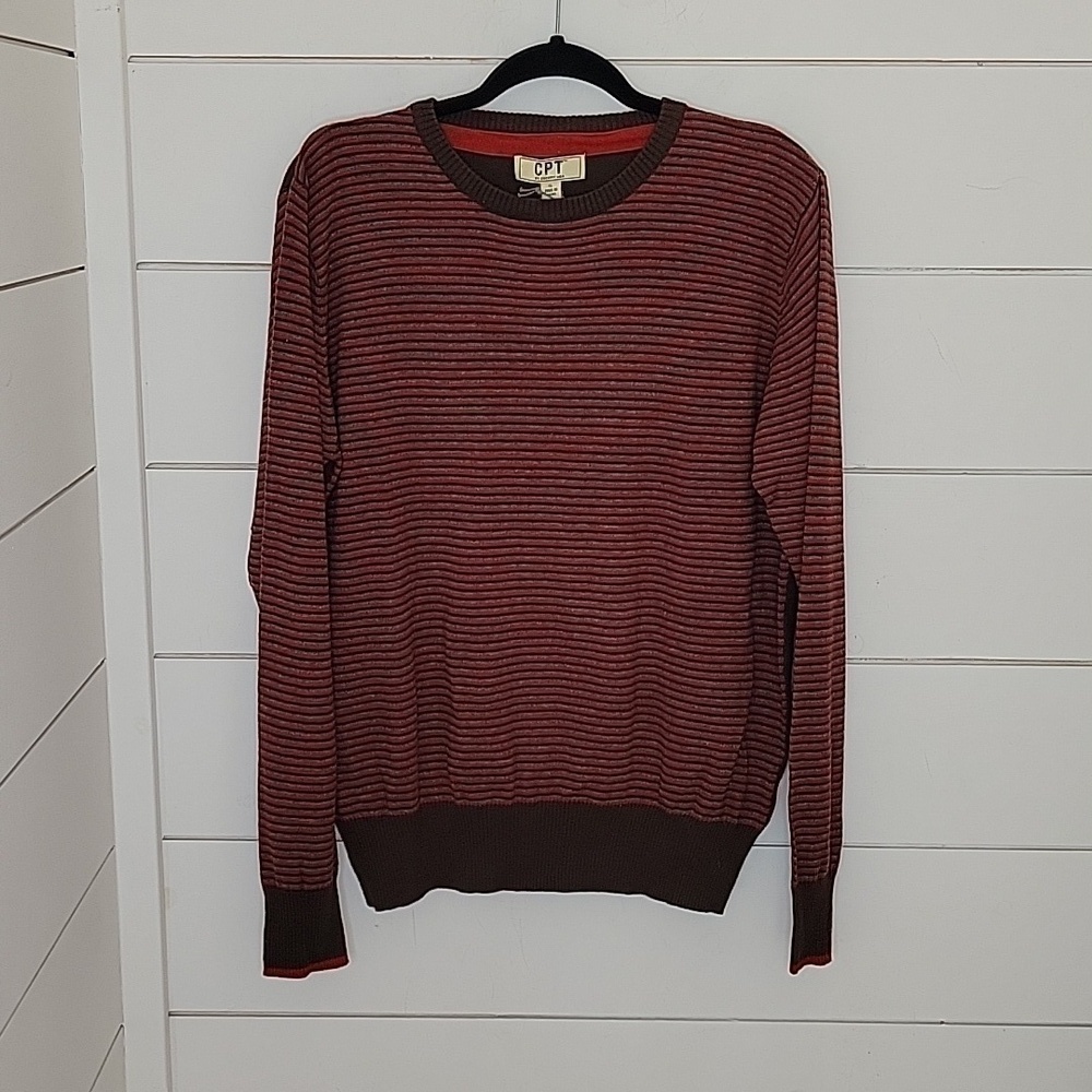NWT CPT by Cockpit USA XL red brown grey striped crew neck sweatet